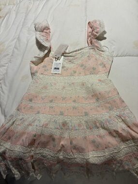NWT.  Loveshack Fancy Pink Floral Lace Tiered Sundress.